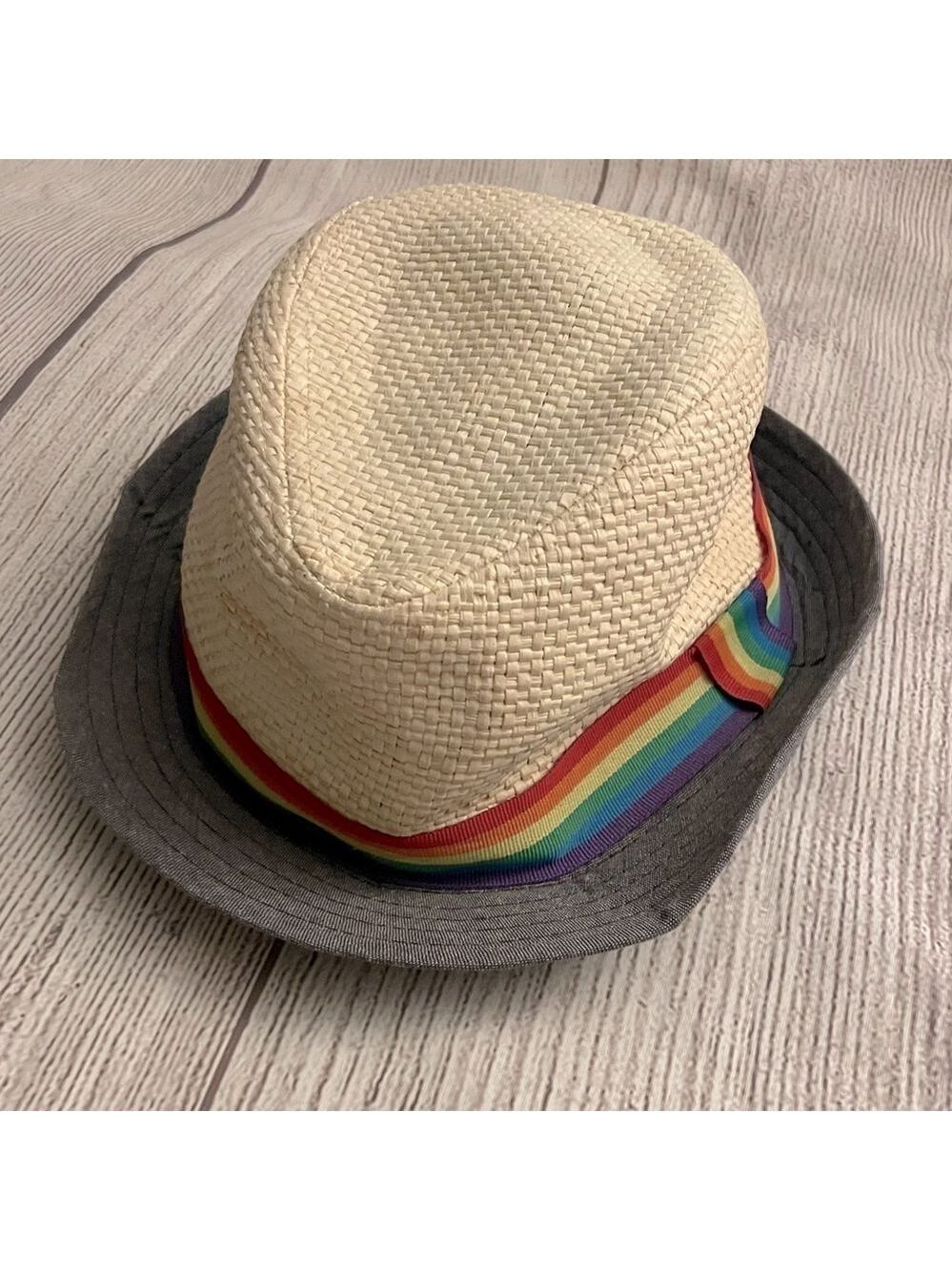 LGBTQ PRIDE Unisex Men’s Rainbow Fedora Straw Paper Hat Grey Brim One Size